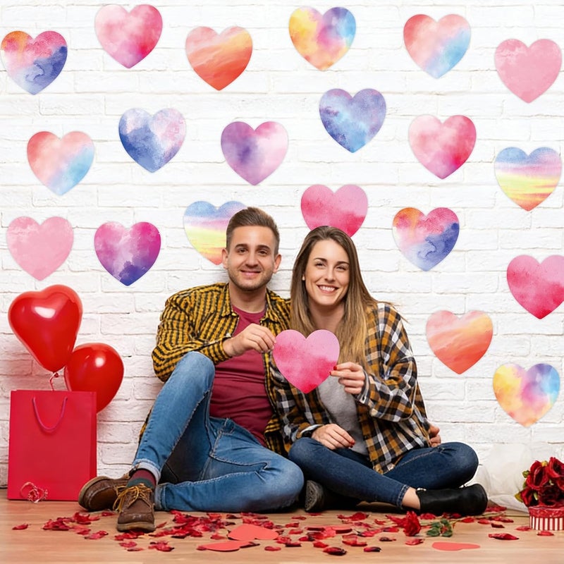 Machomby 48 Pcs Valentine’s Day Heart Cutouts, Watercolor Heart Paper Cutouts Valentine’s Day Cut-Outs Bulletin Board Decorations for Home School Classroom Valentines Party Chalkboard Window Wall Decor - Image 2